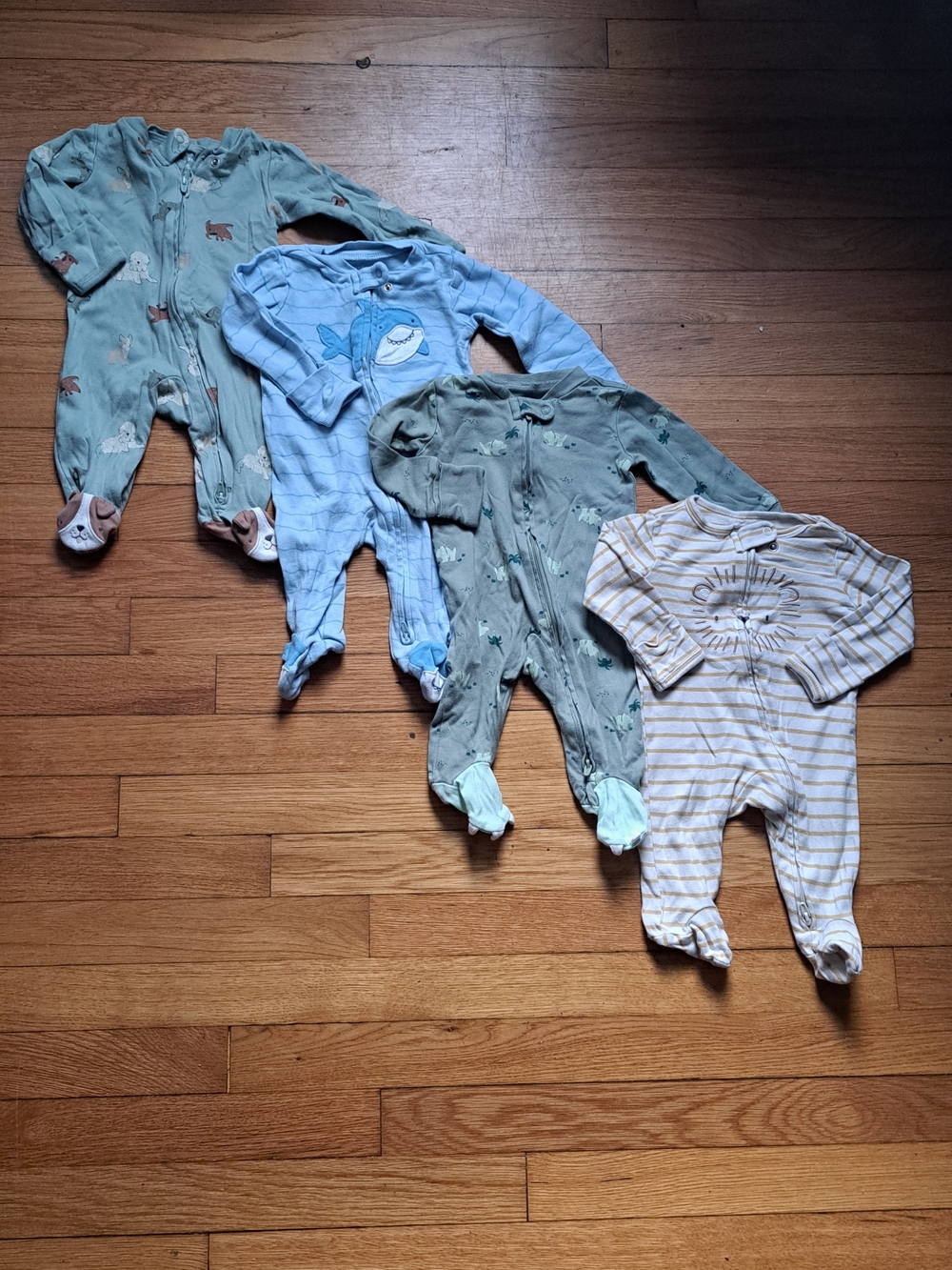 Carter's Blue, Green, and Cream Baby Footie Set with Animal Prints